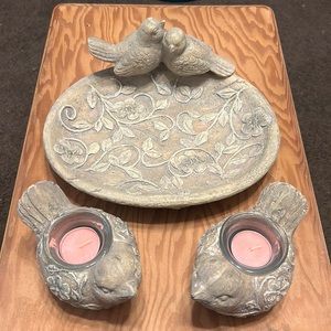 Bird trinket dish with 2 bird candle holders